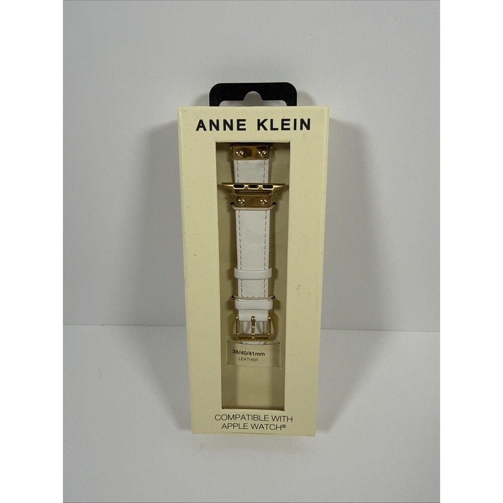 Anne Klein Soho Women's Gold Tone + White Leather Strap Apple Watch 38/40/41mm